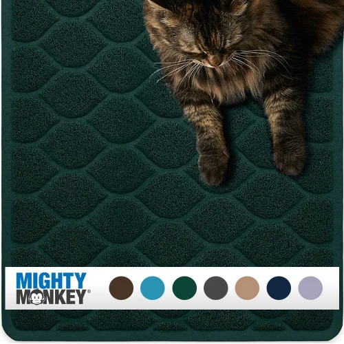 Vista 11 de MIGHTY MONKEY - Alfombrilla de atrapamiento para bandeja de arena de gato impermeable sin BPA, fácil de limpiar, respaldo texturizado, suave