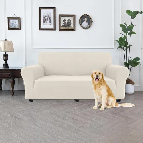 Vista 2 de Funda de sofá impermeable para mascotas, protector de sofá de TPU de doble capa, 100% a prueba de fugas, a prueba de perros, elástico, Beige