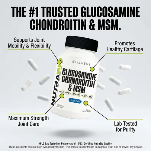 Vista 7 de NutraBio Suplemento de glucosamina condroitina y OptiMSM, fórmula de apoyo articular - 120 cápsulas (120 unidades)