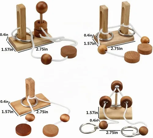 Vista 2 de Rompecabezas de madera para enhebrar la cuerda, rompecabezas de lazo Luban Lock Brain Teaser, juego para adultos y niños (4)