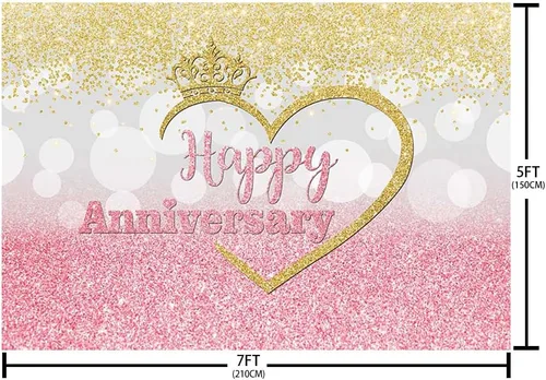 Vista 5 de Sendy Telón de fondo de feliz aniversario para parejas de 1 a 10 años 50 años, decoración de fiesta de boda, corona de fondo rosa, plateado y dorado