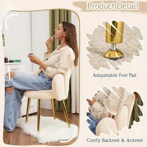 Vista 6 de Vingli Silla de Maquillaje de Pétalos con Respaldo, Silla Linda de Escritorio para Niñas Cómoda Sin Ruedas, Silla Moderna de Comedor, Silla