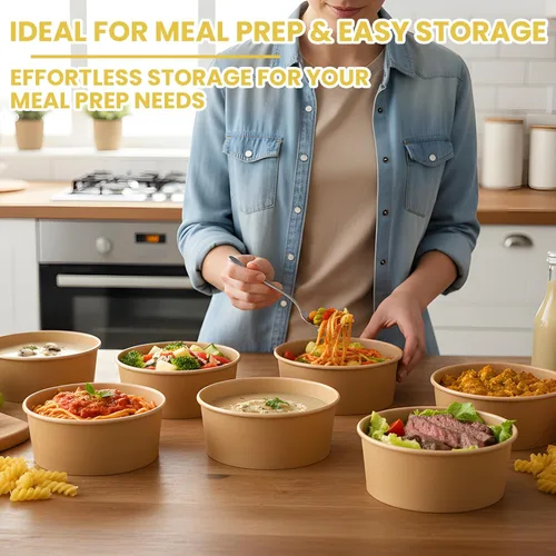 Vista 3 de 100 cuencos de papel desechables de 25 onzas (sin tapas), cuencos de sopa desechables, aptos para microondas, para sopa caliente, pasta, sándwiches