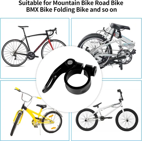 Vista 6 de NUWAB Abrazadera de poste de asiento de bicicleta premium, collar de tija de sillín de liberación rápida para bicicleta con aleación de aluminio