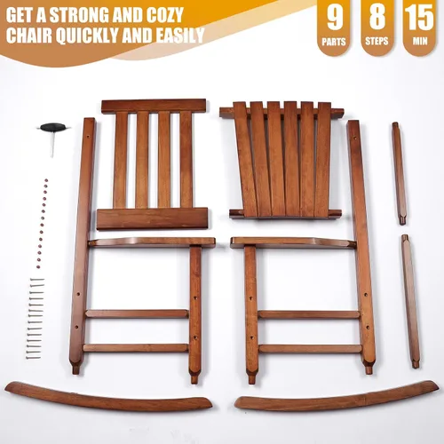 Vista 7 de Mecedora de Porche de Madera para Niños - Perfecta para Interiores o Exteriores, Mecedora de Porche para Todo Clima para Jardín, Césped, Balcón