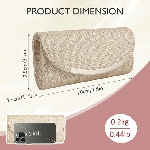Vista 2 de Bolso de mano con purpurina para mujer, bolso de noche, bolso de mano, de metal brillante, sobre formal, boda, baile de graduación, bolso de mano