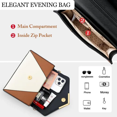 Vista 7 de KKXIU Elegante bolso de mano de piel sintética para mujer, bolso de mano plegable para fiesta, boda, baile de graduación