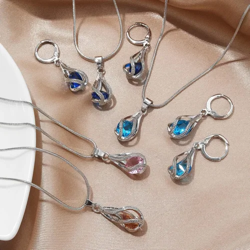 Vista 6 de IFKM Silver Jewelry Sets for Women Rhinestone Crystal CZ Bridal Bridesmaid Accessories Necklace Earrings set for Wedding Prom Anniversary Birthday