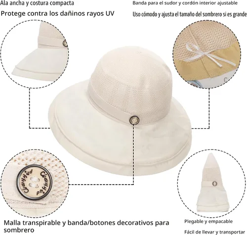 Vista 6 de Sombrero de playa con protección UV para el sol de verano Beige