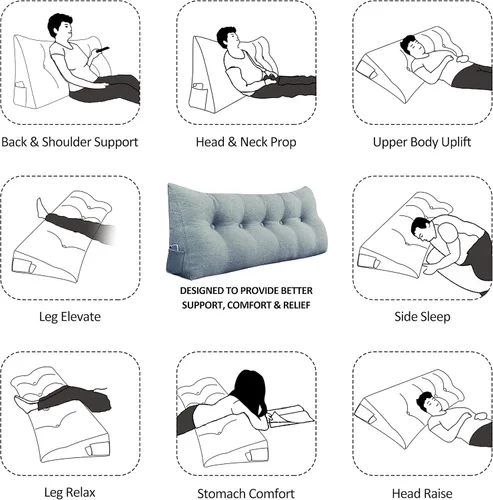Vista 7 de Almohadas de cuña para cabecero, almohada de lectura, almohadas de respaldo para sentarse en la cama, cojín triangular grande, cojín de algodón