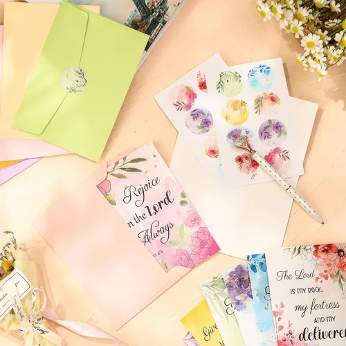 Vista 4 de Containlol 24 Piezas Tarjetas de Felicitación Cristianas Inspiradoras con Aliento de las Escrituras Tarjeta Floral de Versículos Bíblicos con Sobres