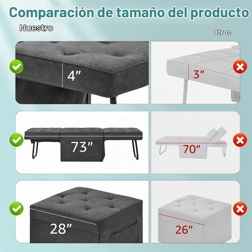 Vista 3 de Sofá Cama Convertible, Cama Otomana Plegable Multifunción 4 en 1 con Respaldo Ajustable, Moderna Silla Cama Extraíble para Sala de Estar Gris