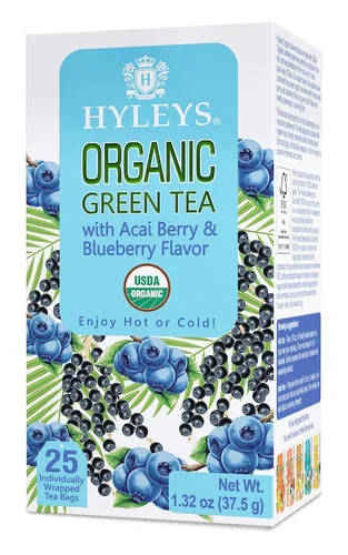 Vista 4 de Hyleys Té verde orgánico sabor a bayas de acai y arándanos - 25 bolsas de té