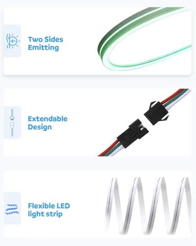 Vista 3 de Aclorol Tira de luces LED de neón de 16.4 pies, tira de luces LED direccionables, luz de píxeles flexibles, color de ensueño, arco iris, WS2811