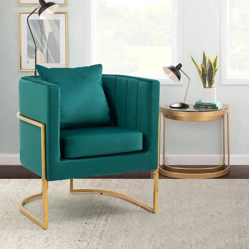 Vista 11 de Silla moderna de cuero, sillón tapizado de mediados de siglo con almohada para sala de estar, cómoda silla de tocador individual con patas doradas