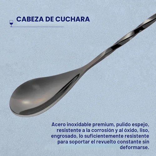 Vista 3 de Cuchara de bar agitadores de cóctel, 2 unidades, mango largo de 12 pulgadas, color negro Cucharas largas de acero inoxidable 18/8, para revolver