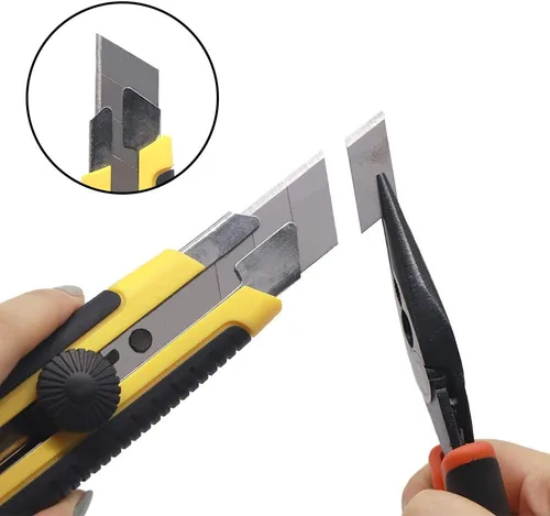 Vista 3 de Cuchillo utilitario resistente de 0.984 in, cortador de caja con 20 cuchillas retráctiles SK-5, cortadores a presión con agarre de goma para cartón