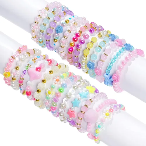 Vista 2 de Dxhycc 24 piezas de pulseras de princesa para niñas, pulseras con cuentas para niñas pequeñas, conjunto de joyería de disfraz para niñas