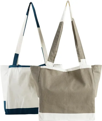 Vista 20 de HPD Half Price Drapes Bolsas de compras reutilizables para comestibles, paquete de 2 bolsas de algodón ligeras PRCT-GB81602-ST, Aiden Geometric
