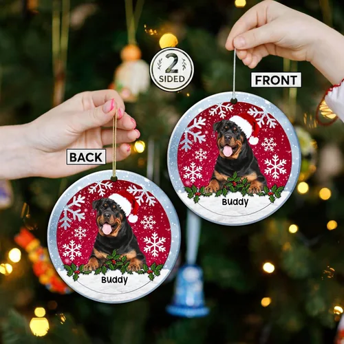 Vista 3 de Rottweiler - Adorno de Navidad personalizado para perro 2022, decoraciones colgantes de Navidad, adorno personalizado de Rottweiler, adorno