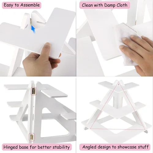 Vista 5 de Soporte para 24 cupcakes – Soporte rústico para cupcakes de 3 niveles plegable de madera – Soporte blanco para cupcakes – Torre de cupcakes