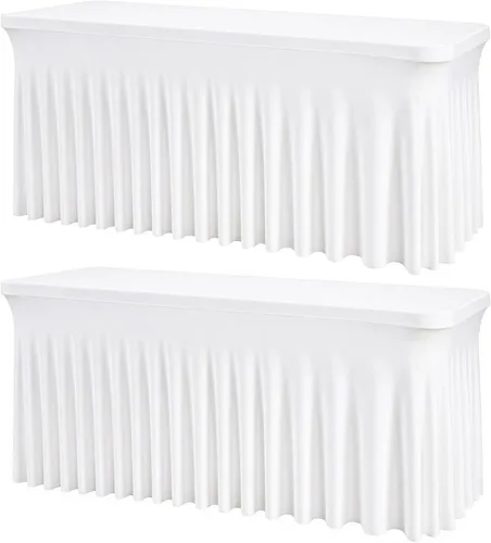 Vista 37 de Mantel rectangular de elastano negro, funda elástica ajustada para mesas rectangulares de 1,8 m, falda de mesa elástica sin arrugas para decoración