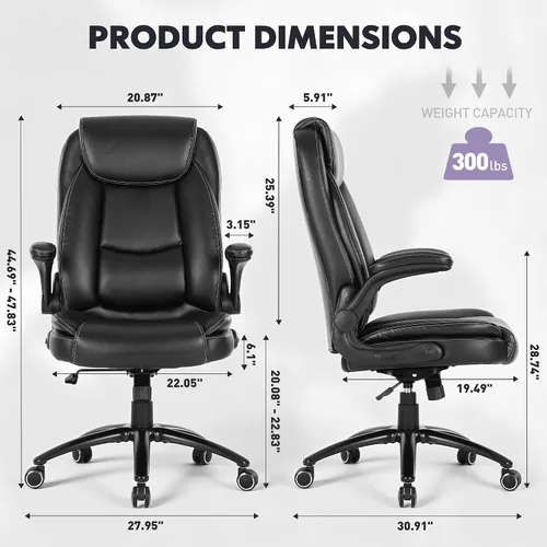 Vista 3 de MALOL Silla de oficina ergonómica de piel sintética, altura ajustable y tensión de inclinación, asiento acolchado de 300 libras de grosor, silla