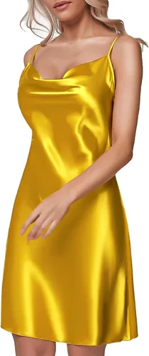 Vista 4 de Nanxson Camisón de satén para mujer, vestido de seda sexy, lencería corta, ropa de dormir con correa ajustable
