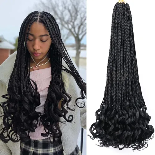 Vista 22 de Cabello para Trenzas Rizo Francés Color 1 Trenzas de Ganchillo Rizo Francés 10 Pulgadas Trenzas de Caja Cabello de Ganchillo para Mujeres y Niños