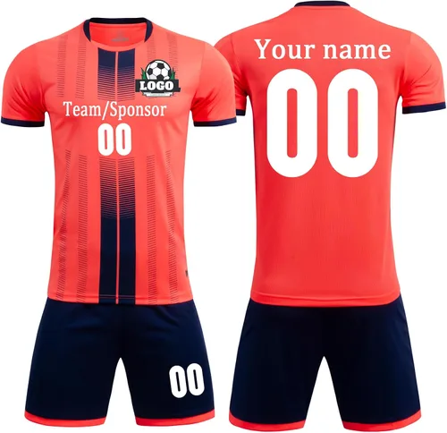 Vista 15 de Camisetas de fútbol personalizadas para niños, hombres y mujeres, camiseta y pantalones cortos de fútbol personalizados, uniformes de fútbol