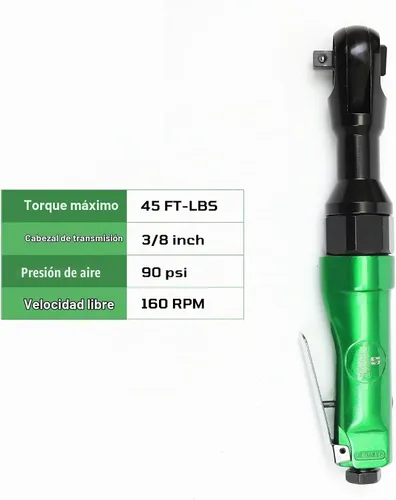 Vista 2 de Dynamic Power Trinquete de aire profesional reversible de 3/8 pulgadas (verde y negro) Par máximo: 45 FT-LBS