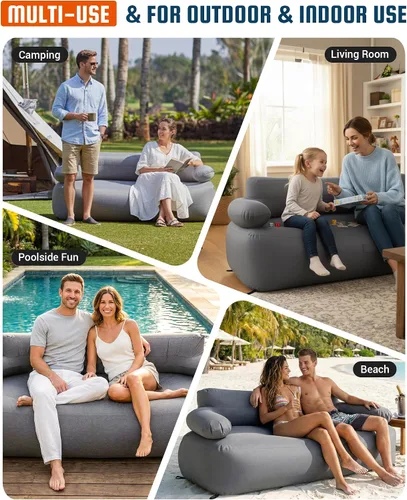 Vista 8 de KingCamp Sofá inflable para camping, sofá inflable para 2 personas con bomba de pie, tumbona de aire resistente de 880 libras, funda extraíble