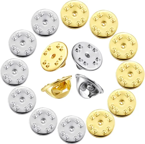 Vista 3 de Insignia de embrague de mariposa de latón de repuesto (oro, plata, 50 piezas)