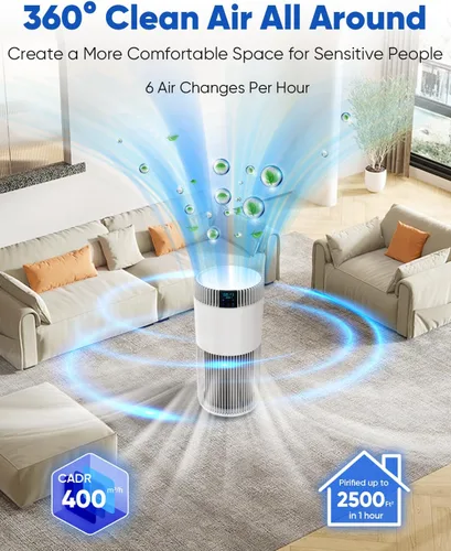 Vista 2 de Purificador de aire para habitación grande del hogar de 2500 pies cuadrados con filtros lavables, purificador de aire para mascotas para dormitorio