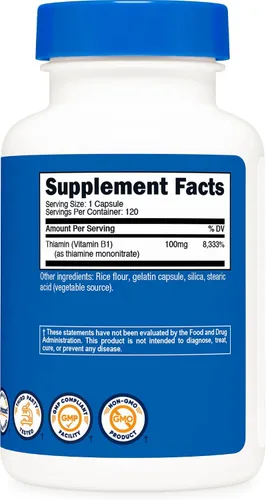 Vista 5 de Nutricost Vitamina B1 (tiamina) 100 mg, 120 cápsulas, sin gluten