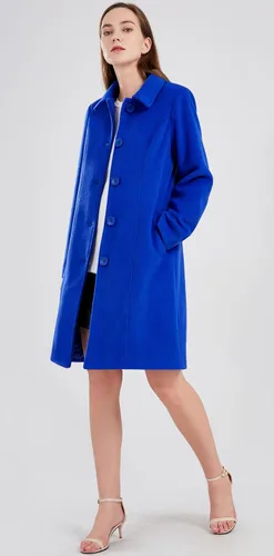 Vista 3 de Chouyatou - Elegante abrigo de lana con un solo botón para mujer, largo, para otoño e invierno