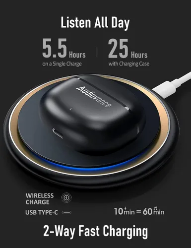 Vista 6 de Audiovance Euphony 301 - Auriculares inalámbricos Bluetooth para iPhone y Android, auriculares inalámbricos de sonido premium (EU301)