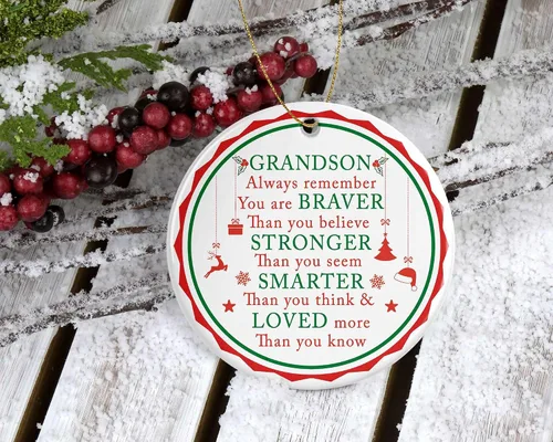 Vista 2 de Adorno de Navidad para nieto – Always Remember You are Braver Stronger Smarter – Regalo inspirador motivacional de la abuela y el abuelo