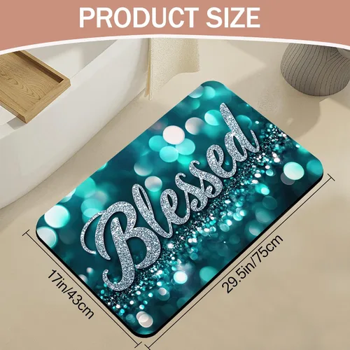 Vista 2 de Tapete de baño antideslizante, decoración de baño con purpurina bendita, tapete de baño plateado de diatomeas de secado rápido, absorbente, alfombra