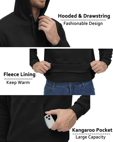 Vista 7 de BIYLACLESEN Sudadera con capucha para hombre, con forro polar suave, sudadera con capucha y bolsillos canguro