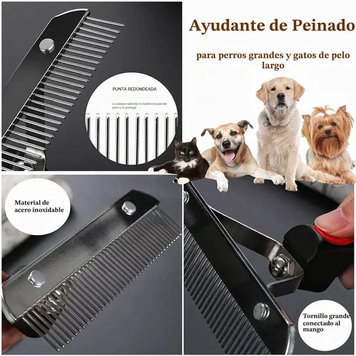 Vista 4 de Rastrillo de pelo largo para perros, rastrillo de dientes largos con mango antideslizante, cepillos de desprendimiento de perros para aseo de pelo