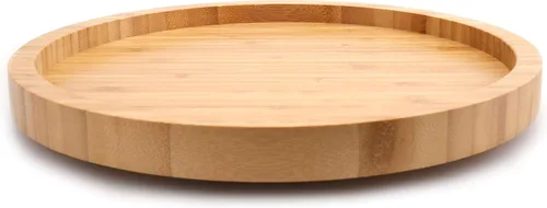 Vista 2 de Fasmov Tocadiscos Lazy Susan de bambú de 12 pulgadas de diámetro, bandeja redonda de madera giratoria para cocina, despensa, mesa de encimera