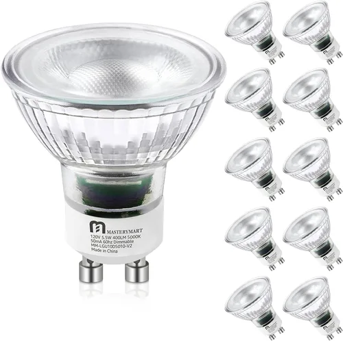 Vista 11 de MASTERY MART - Bombillas LED GU10, equivalentes a 50 W, 5,5 W regulables, cubierta de cristal completa, reflector de luz blanca suave de 2700 K