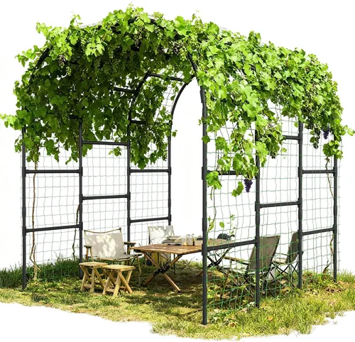 Vista 12 de DoCred Enrejado de arco de jardín grande para plantas trepadoras, 87 pulgadas de alto, soporte de metal para plantas, arco para trepar vides