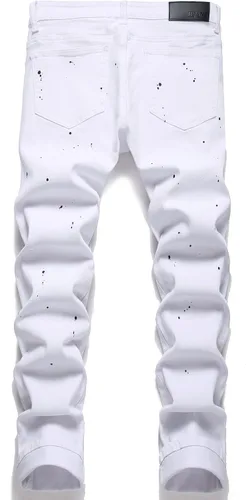 Vista 2 de OIIIO Jeans elásticos rasgados de ajuste regular para hombre