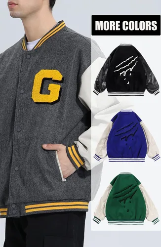 Vista 3 de JJdocvanatic Chaqueta Varsity unisex Letterman, chaqueta de béisbol con parches hipster