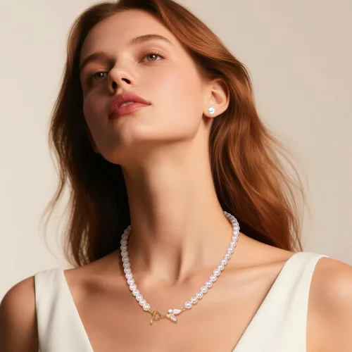 Vista 5 de la luen Pearl Necklace Set for Women,8mm Round Shell pearls Necklace Bracelet Earrings Jewelry for Mom Wife