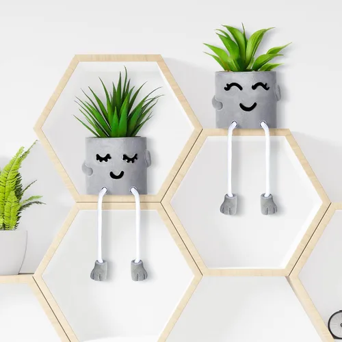 Vista 4 de Planta artificial en maceta, decoración de cubículos de plantas suculentas falsas, lindas plantas de escritorio falsas, patas colgantes, decoración