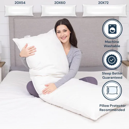 Vista 8 de Almohada corporal de plumas de ganso blanco y plumón – Almohadas de 20 pulgadas x 60 pulgadas