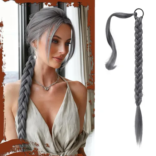 Vista 31 de SOFEIYAN Extensión de cola de caballo trenzada larga con banda elástica y mechón liso envolvente, extensiones de cabello naturales suaves